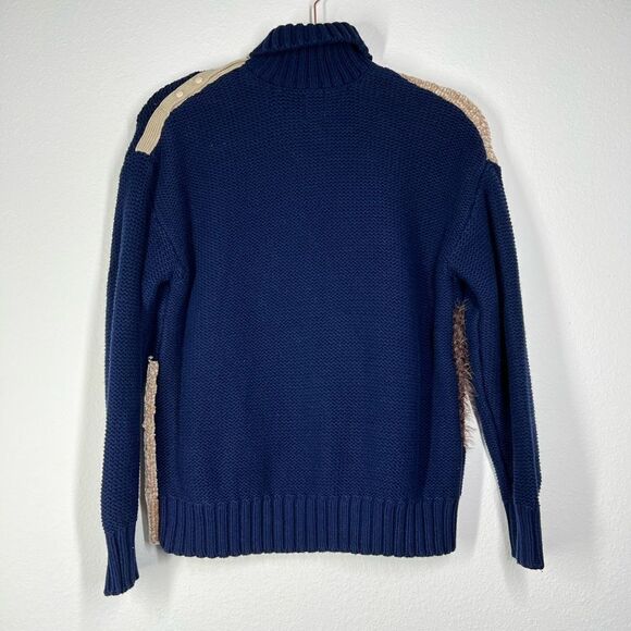 Turtleneck Sweater Miss Capitan size S cotton blue beige brown - Picture 3 of 13